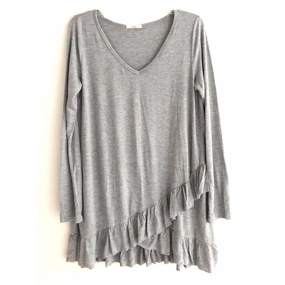 Anthropologie Easel | Ruffle Hem Tunic Dress Size L Gray Pullover Stretch